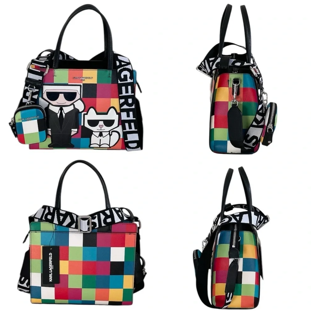 Karl Lagerfeld Paris Maybelle Satchel Multicolor Handle Crossbody Strap Bag (OY) - Picture 3 of 14